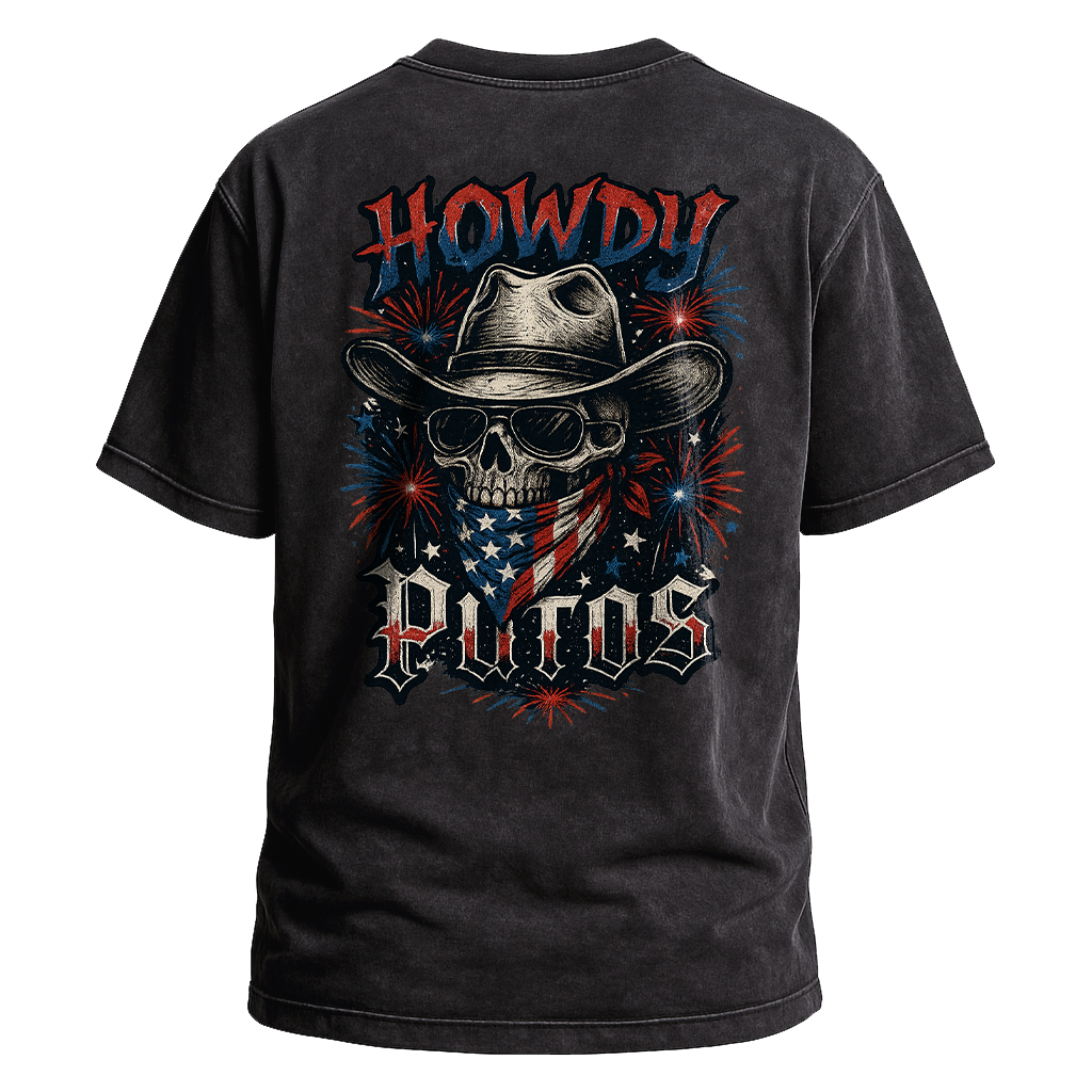 Howdy Putos Fireworks Skull Backprint Tee
