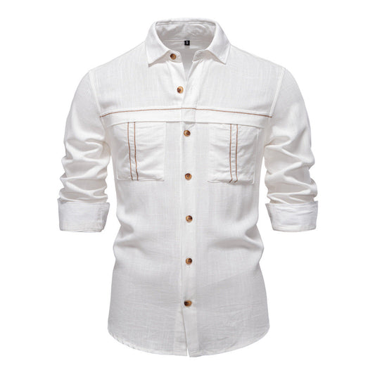 Men’s Long Sleeve Linen Western Pocket Stitch Shirts