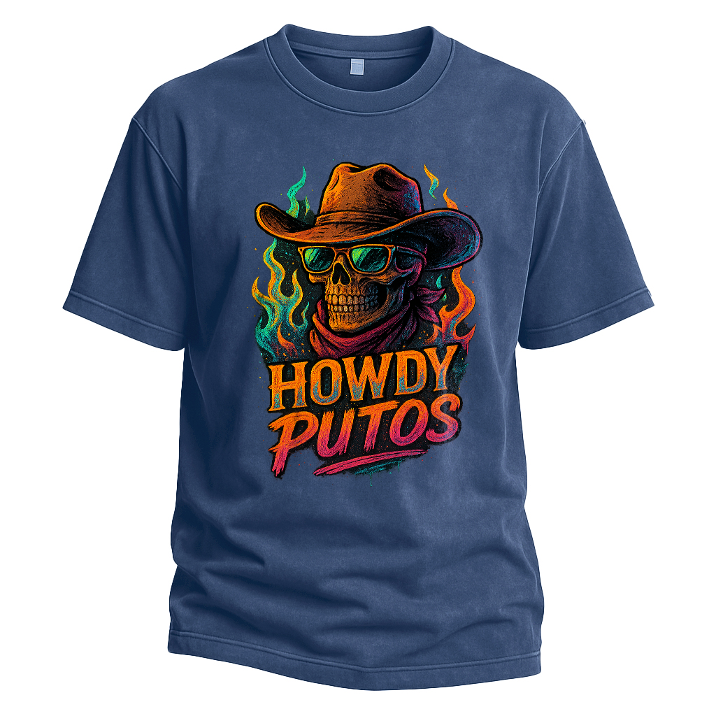 Howdy Putos Flaming Neon Skull Tee