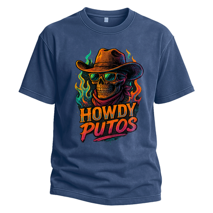Howdy Putos Flaming Neon Skull Tee