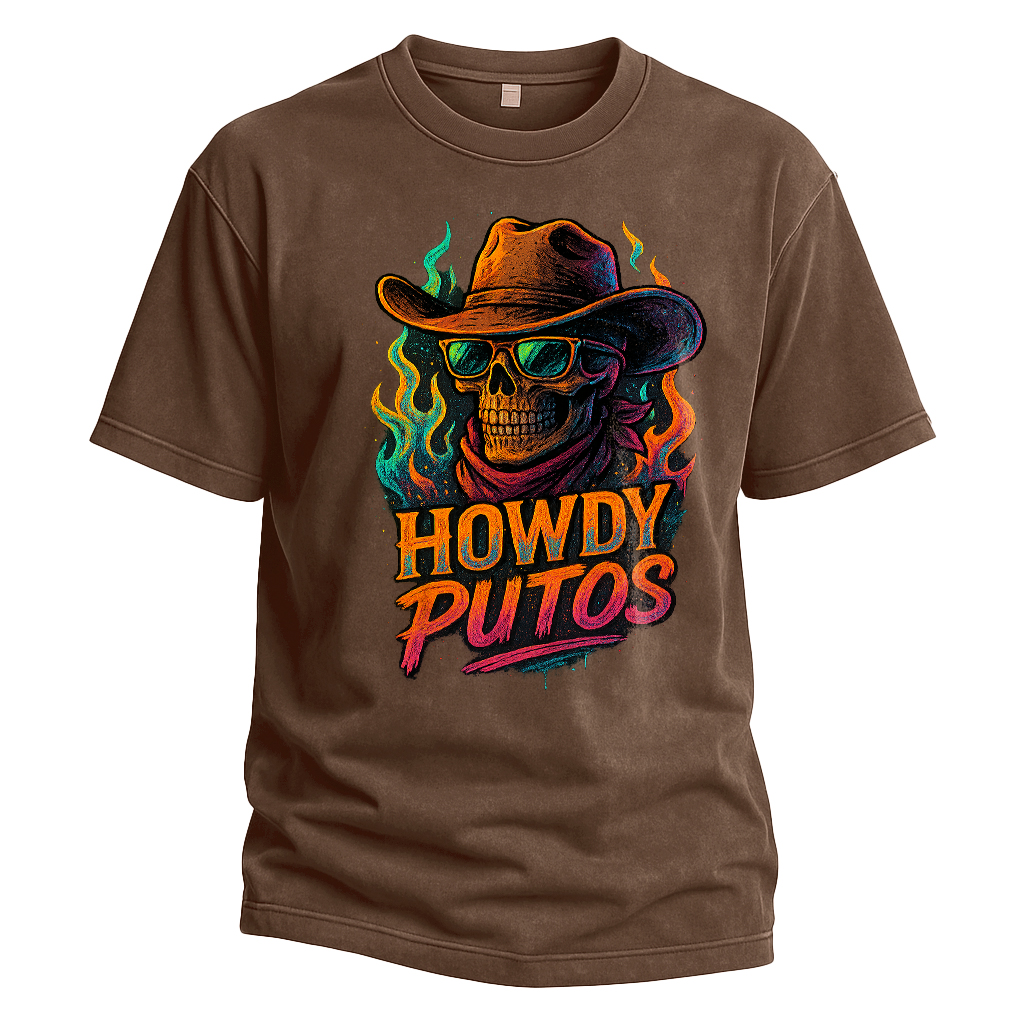 Howdy Putos Flaming Neon Skull Tee