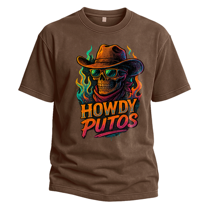 Howdy Putos Flaming Neon Skull Tee