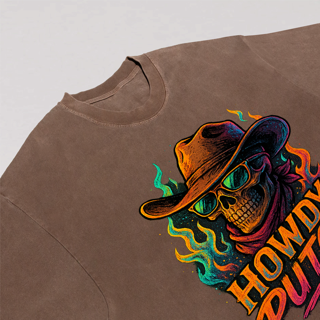 Howdy Putos Flaming Neon Skull Tee
