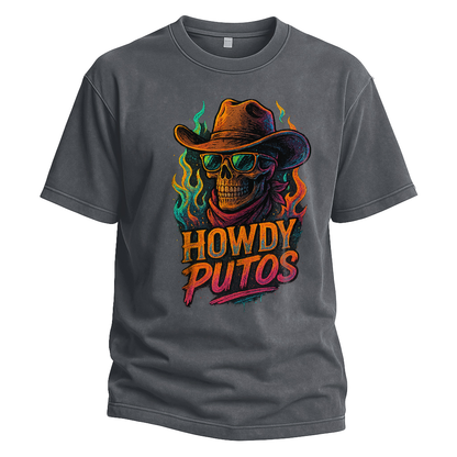 Howdy Putos Flaming Neon Skull Tee