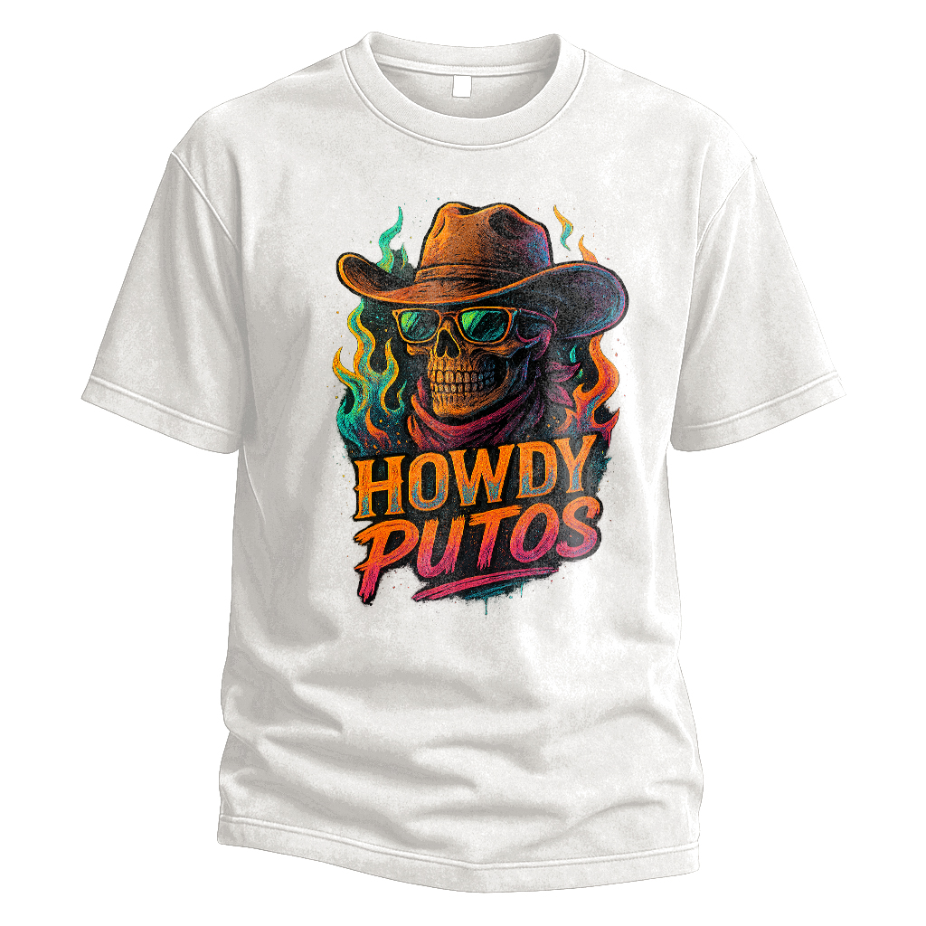 Howdy Putos Flaming Neon Skull Tee