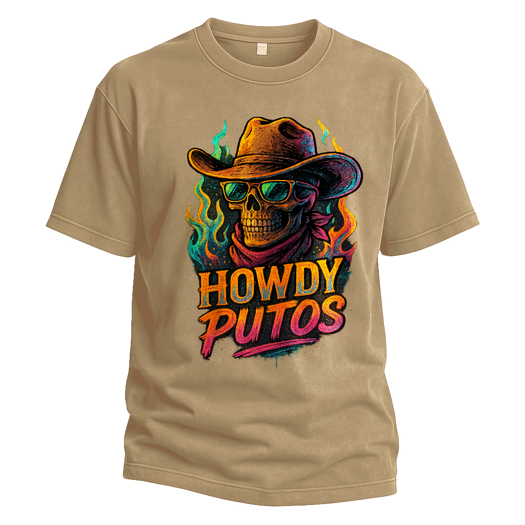 Howdy Putos Flaming Neon Skull Tee