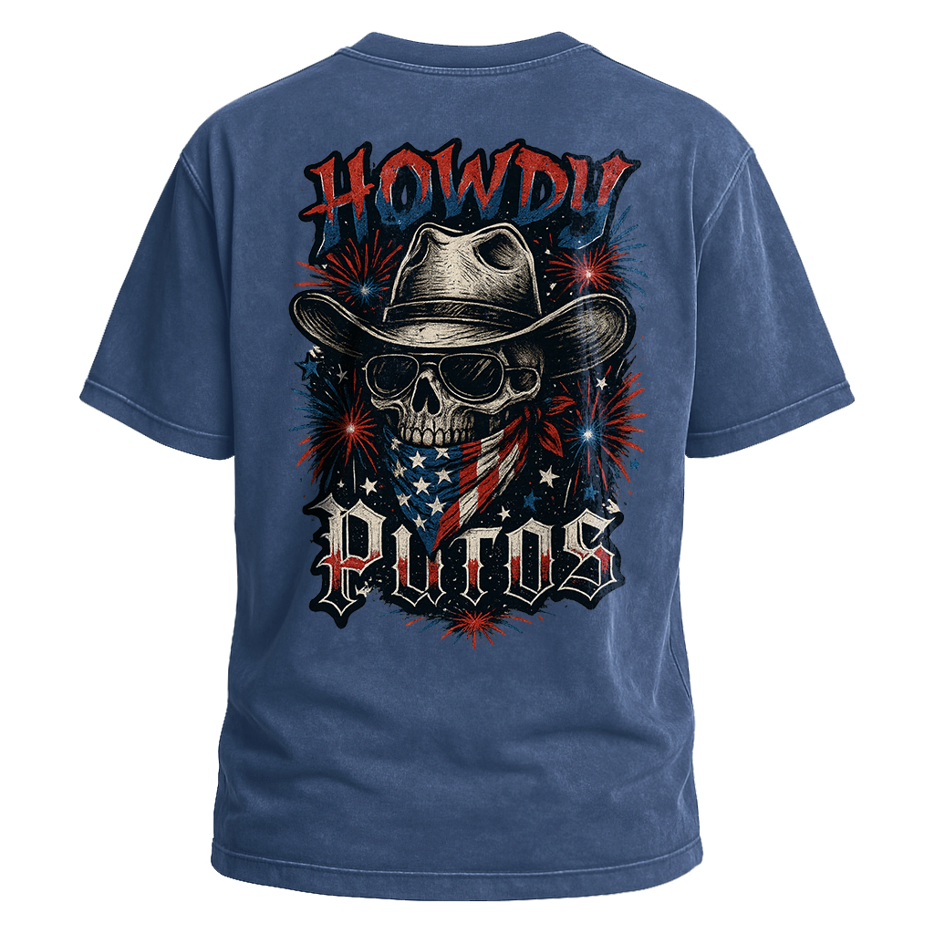 Howdy Putos Fireworks Skull Backprint Tee