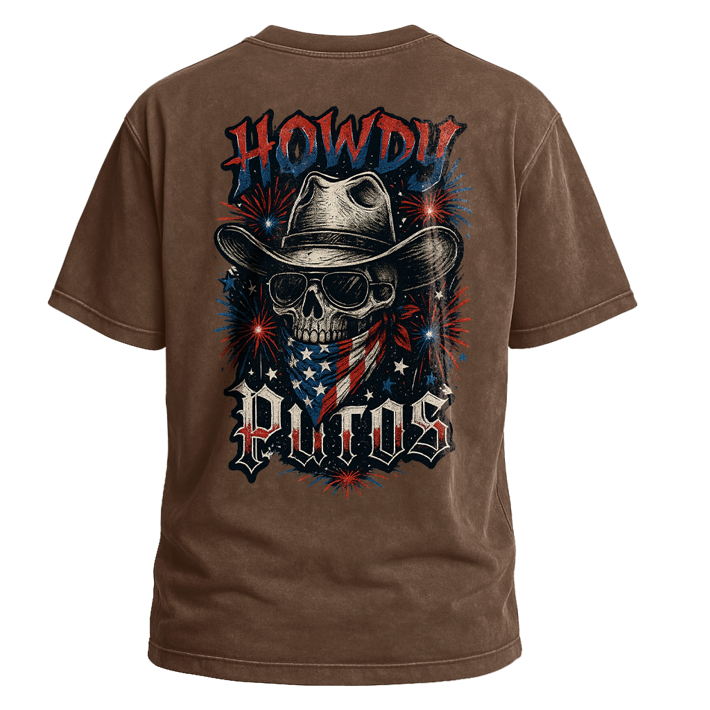Howdy Putos Fireworks Skull Backprint Tee