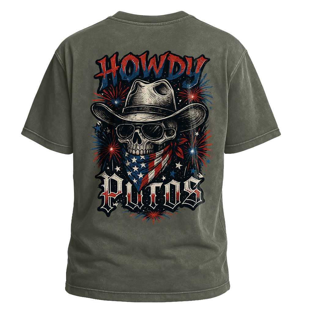 Howdy Putos Fireworks Skull Backprint Tee