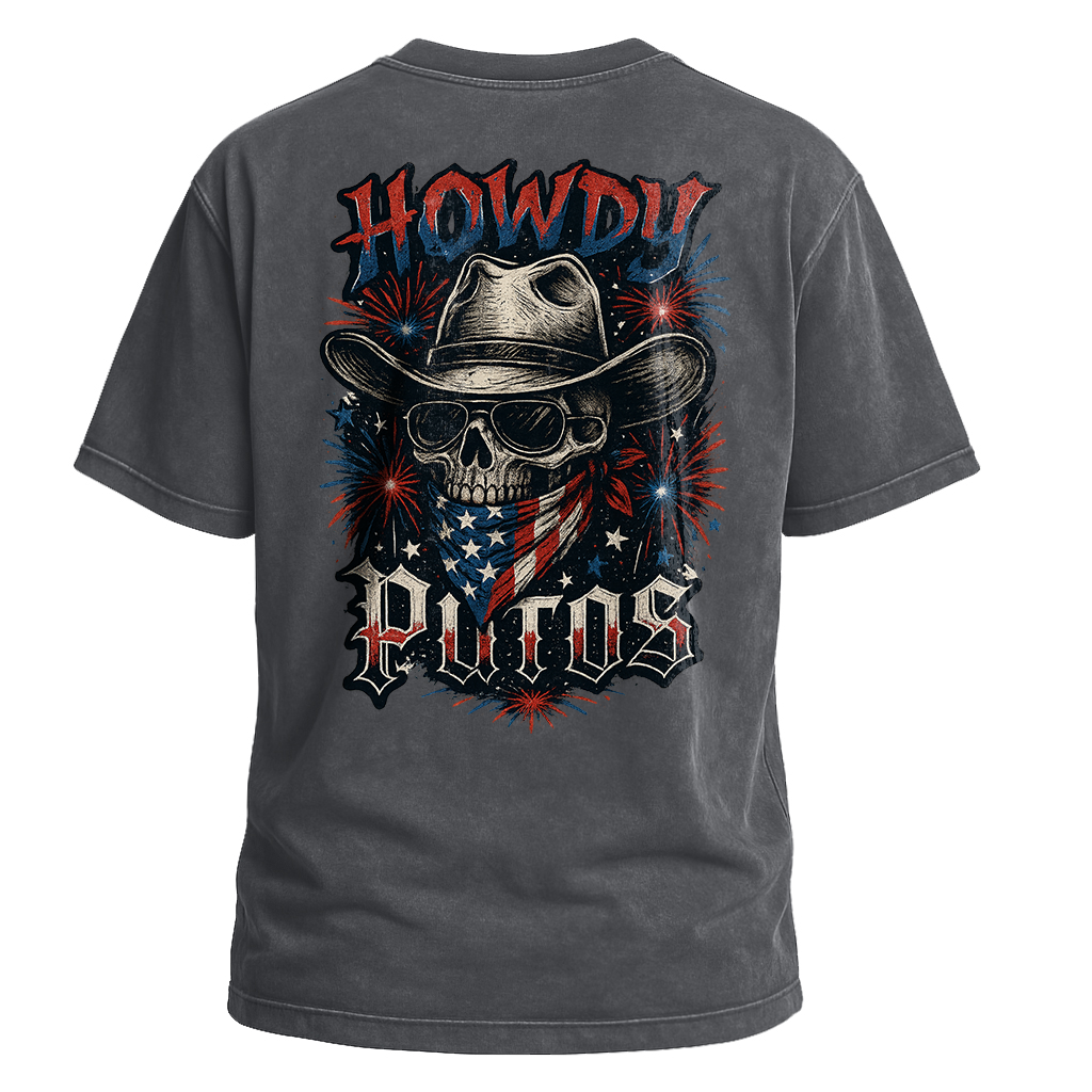 Howdy Putos Fireworks Skull Backprint Tee