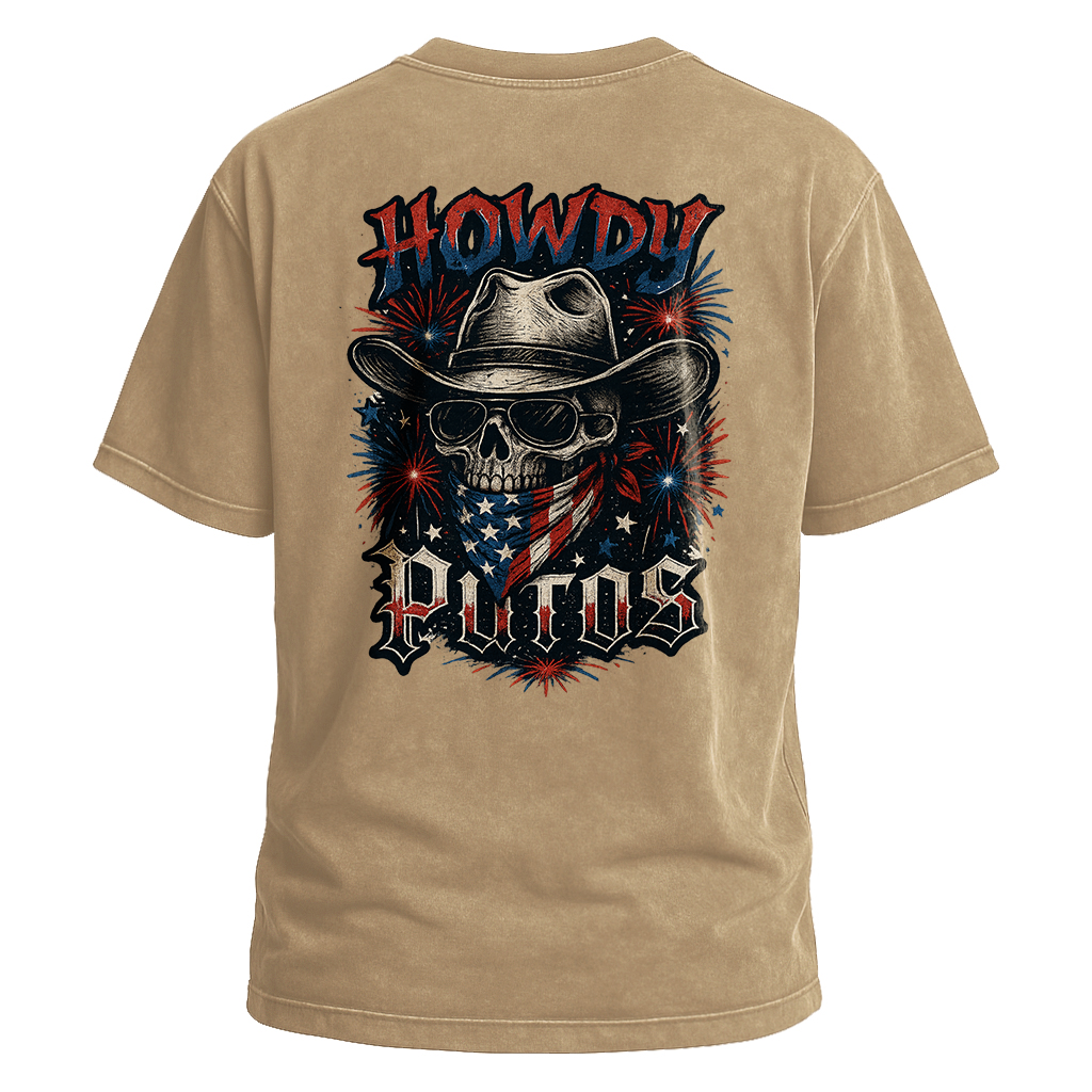 Howdy Putos Fireworks Skull Backprint Tee