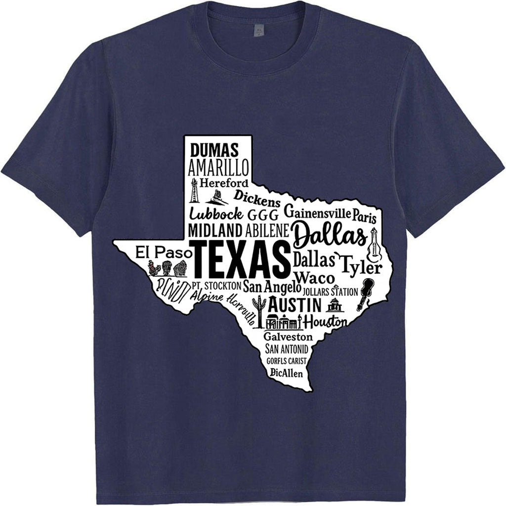 Texas Map Typography Tee