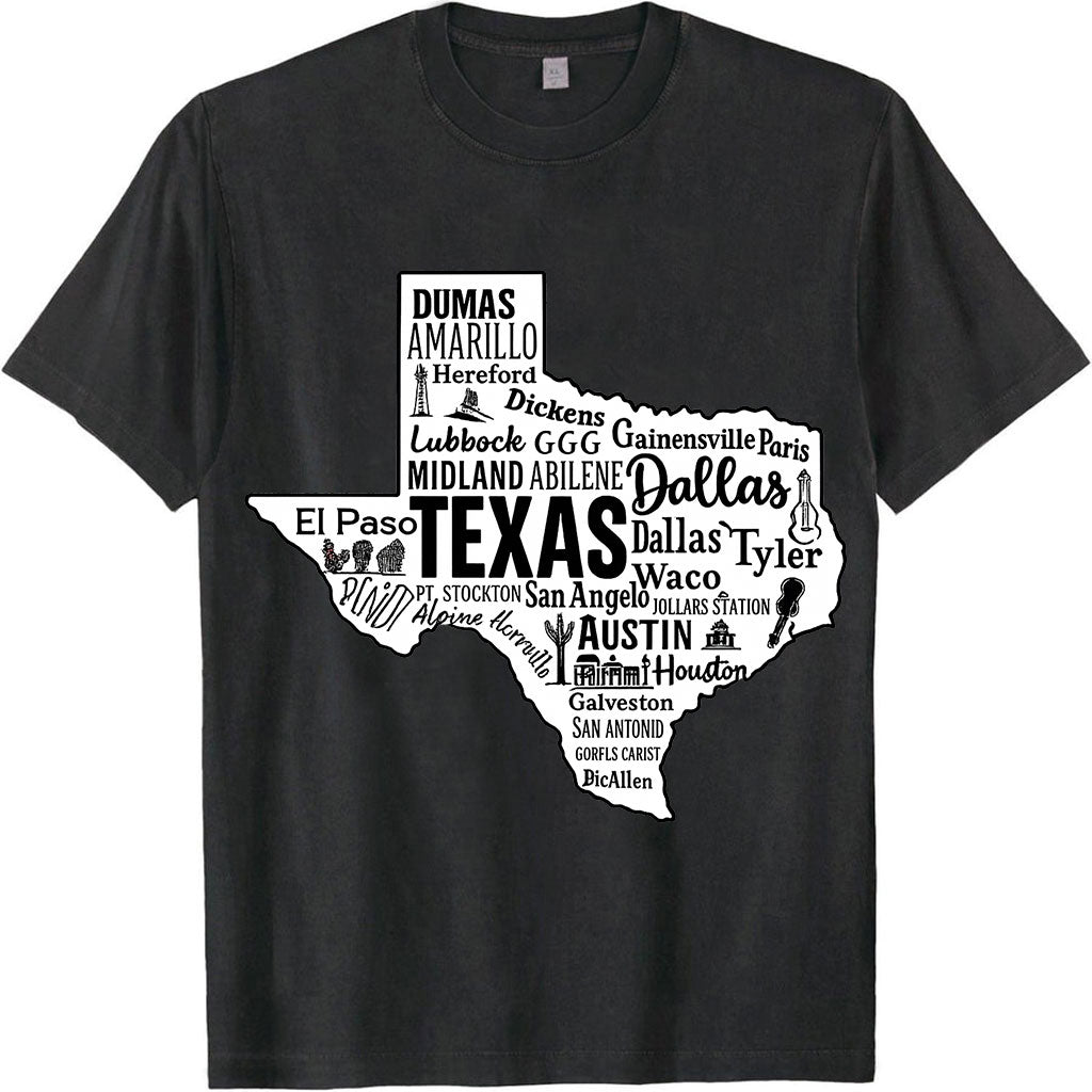 Texas Map Typography Tee