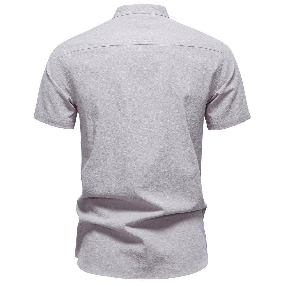 Men's Short Sleeve Cotton Linen Henley Shirts