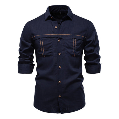 Men’s Long Sleeve Linen Western Pocket Stitch Shirts