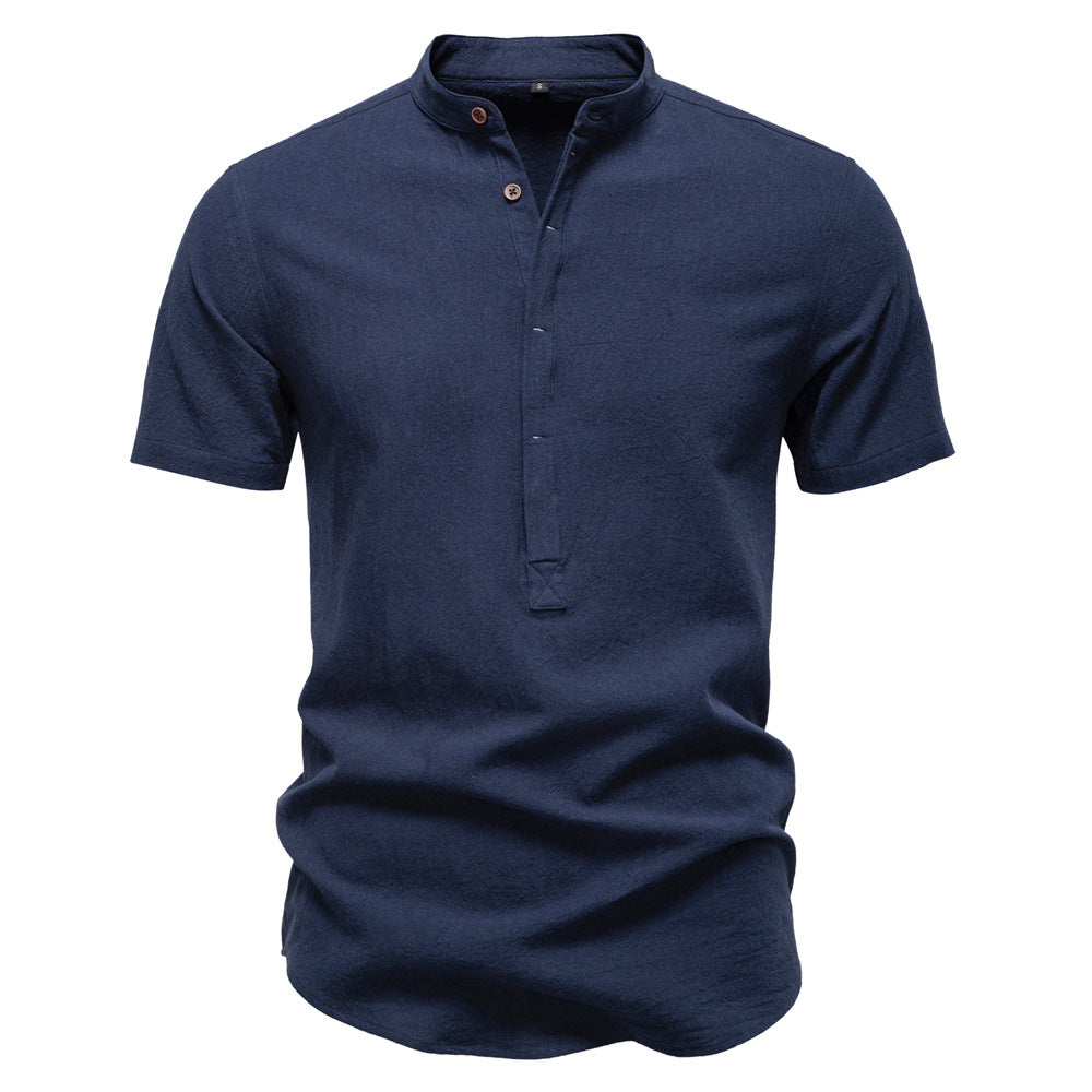 Men's Short Sleeve Cotton Linen Henley Shirts