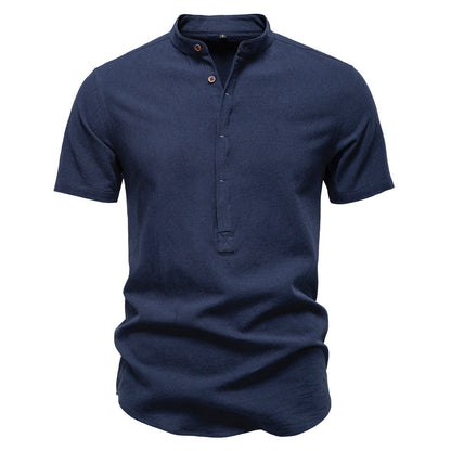 Men's Short Sleeve Cotton Linen Henley Shirts
