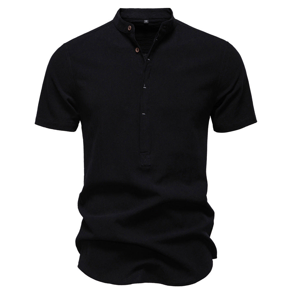 Men's Short Sleeve Cotton Linen Henley Shirts