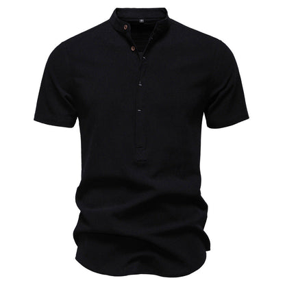 Men's Short Sleeve Cotton Linen Henley Shirts