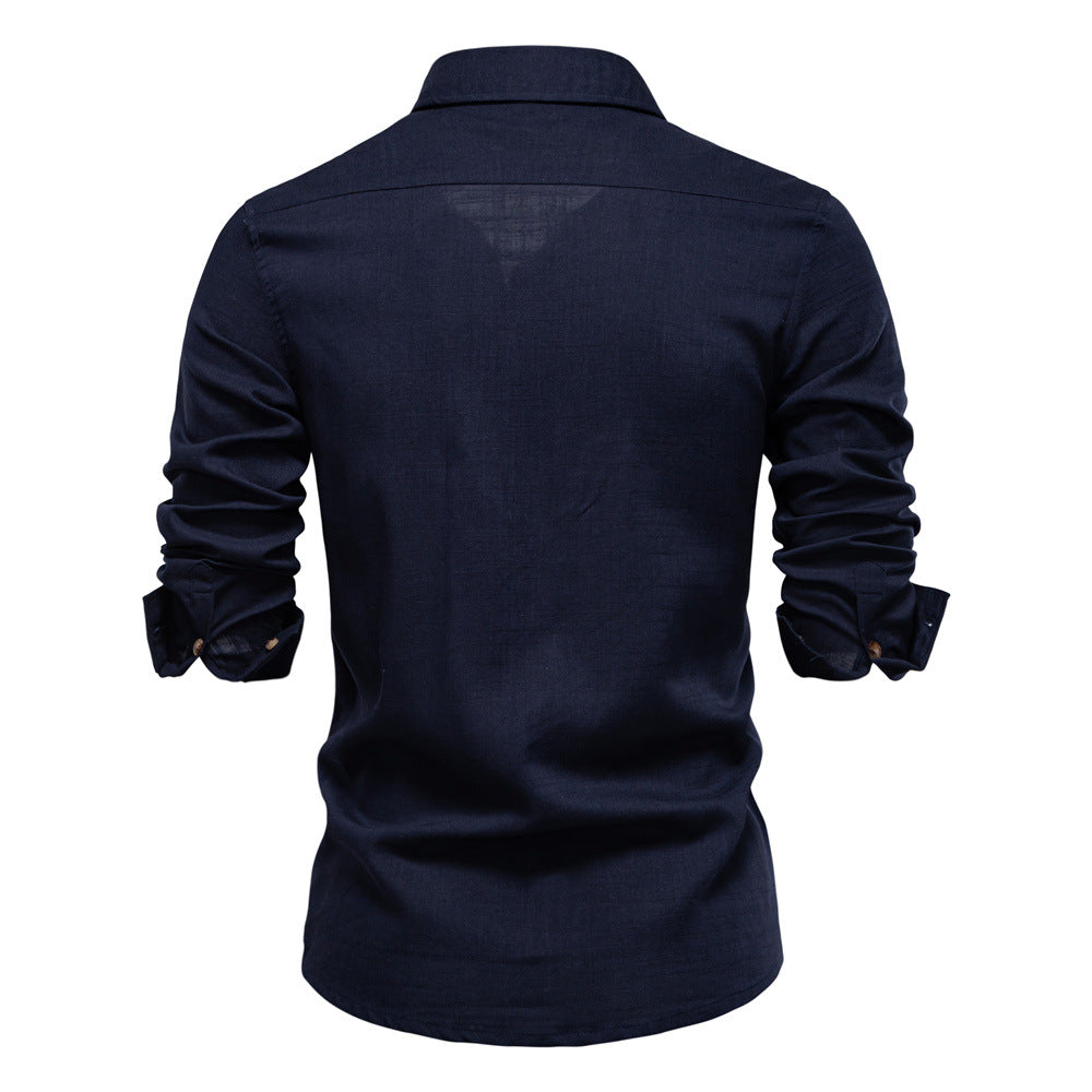 Men’s Long Sleeve Linen Western Pocket Stitch Shirts