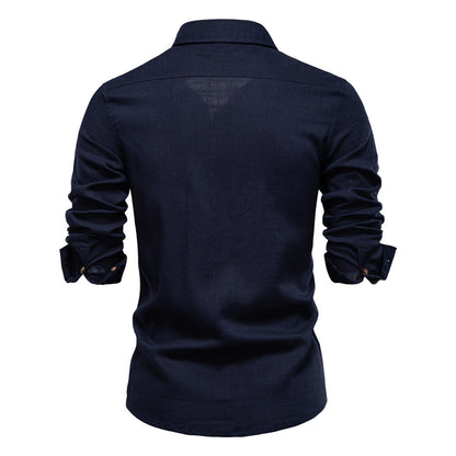Men’s Long Sleeve Linen Western Pocket Stitch Shirts