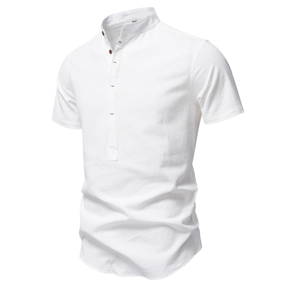 Men's Short Sleeve Cotton Linen Henley Shirts
