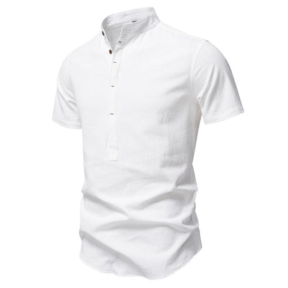 Men's Short Sleeve Cotton Linen Henley Shirts