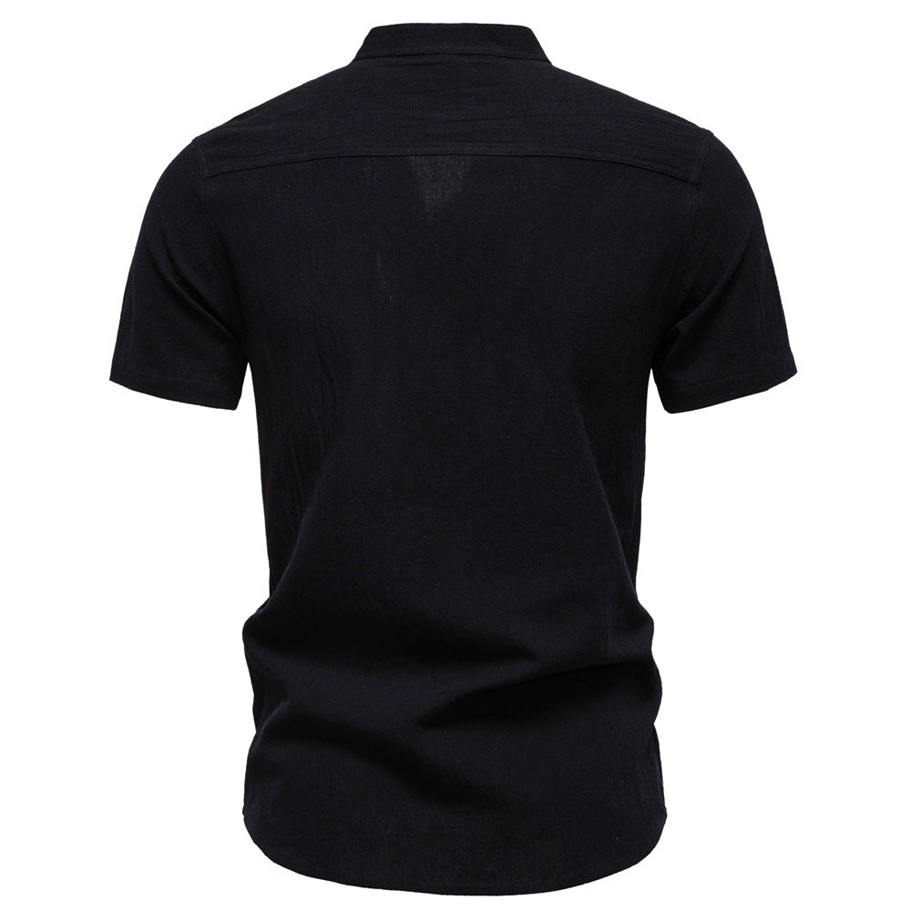Men's Short Sleeve Cotton Linen Henley Shirts