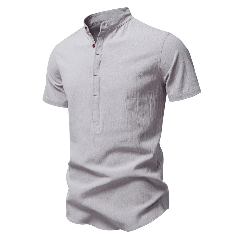 Men's Short Sleeve Cotton Linen Henley Shirts