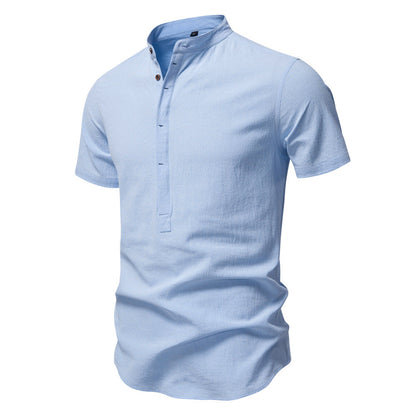 Men's Short Sleeve Cotton Linen Henley Shirts