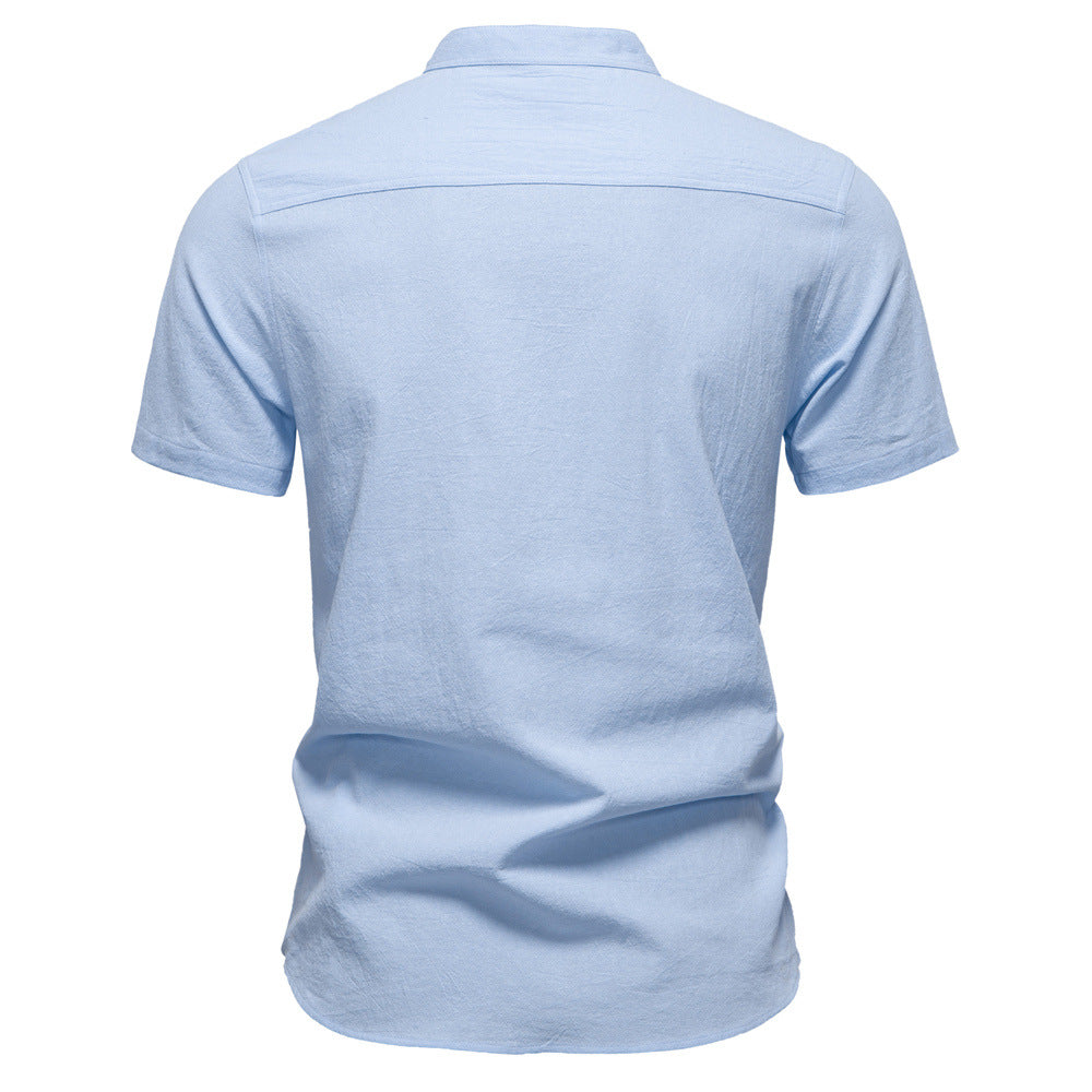 Men's Short Sleeve Cotton Linen Henley Shirts