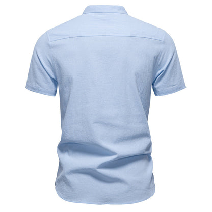Men's Short Sleeve Cotton Linen Henley Shirts