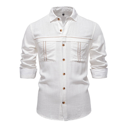 Men’s Long Sleeve Linen Western Pocket Stitch Shirts