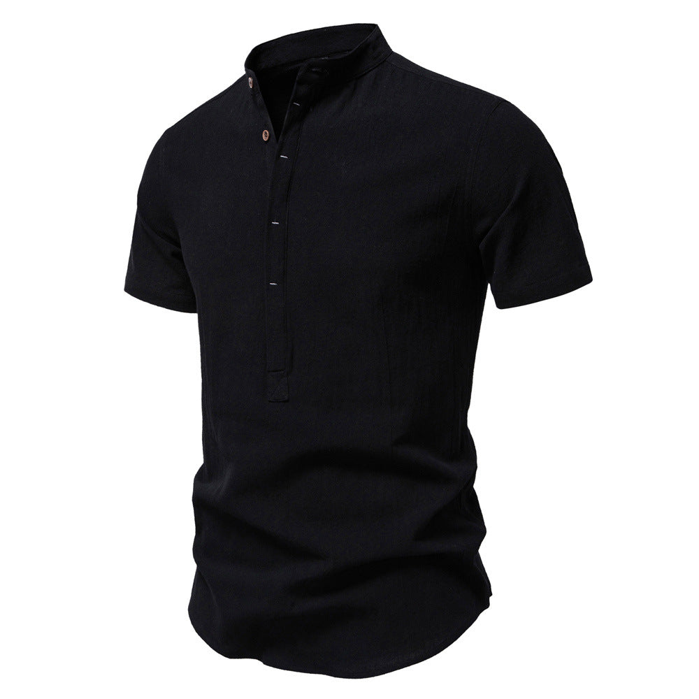 Men's Short Sleeve Cotton Linen Henley Shirts
