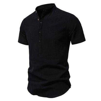 Men's Short Sleeve Cotton Linen Henley Shirts