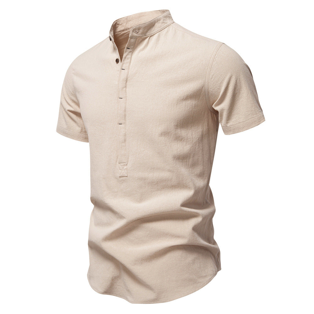 Men's Short Sleeve Cotton Linen Henley Shirts