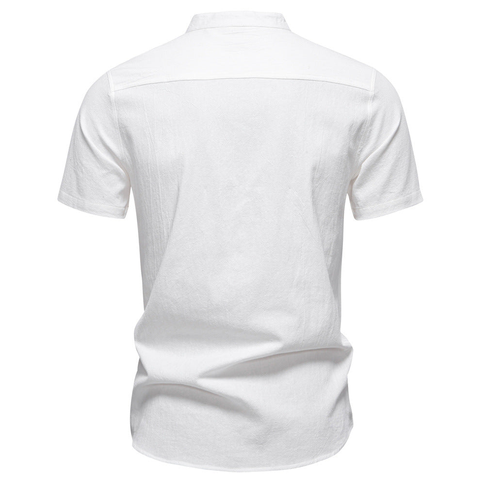 Men's Short Sleeve Cotton Linen Henley Shirts