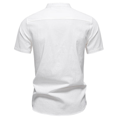 Men's Short Sleeve Cotton Linen Henley Shirts