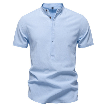 Men's Short Sleeve Cotton Linen Henley Shirts