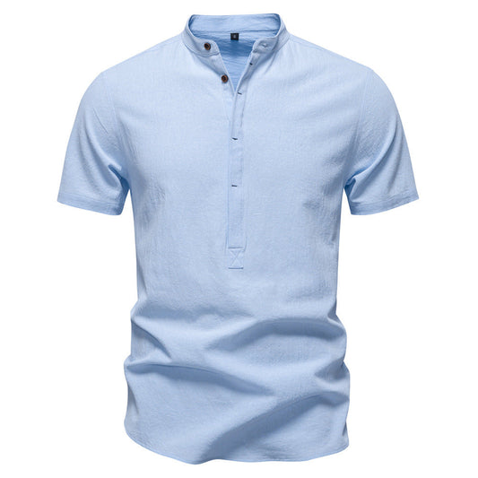 Men's Short Sleeve Cotton Linen Henley Shirts