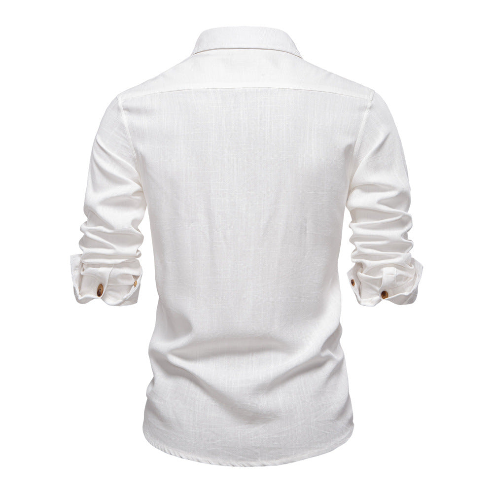 Men’s Long Sleeve Linen Western Pocket Stitch Shirts