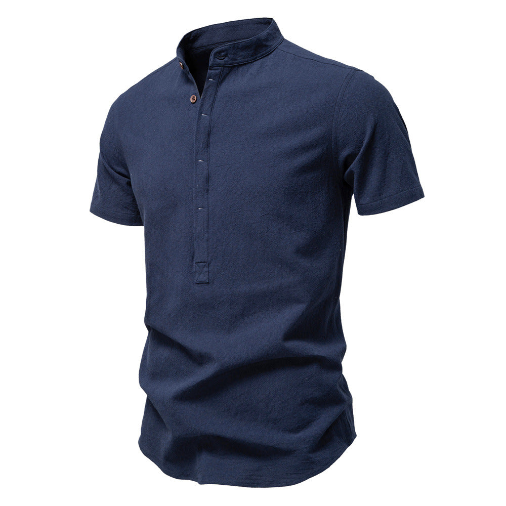 Men's Short Sleeve Cotton Linen Henley Shirts