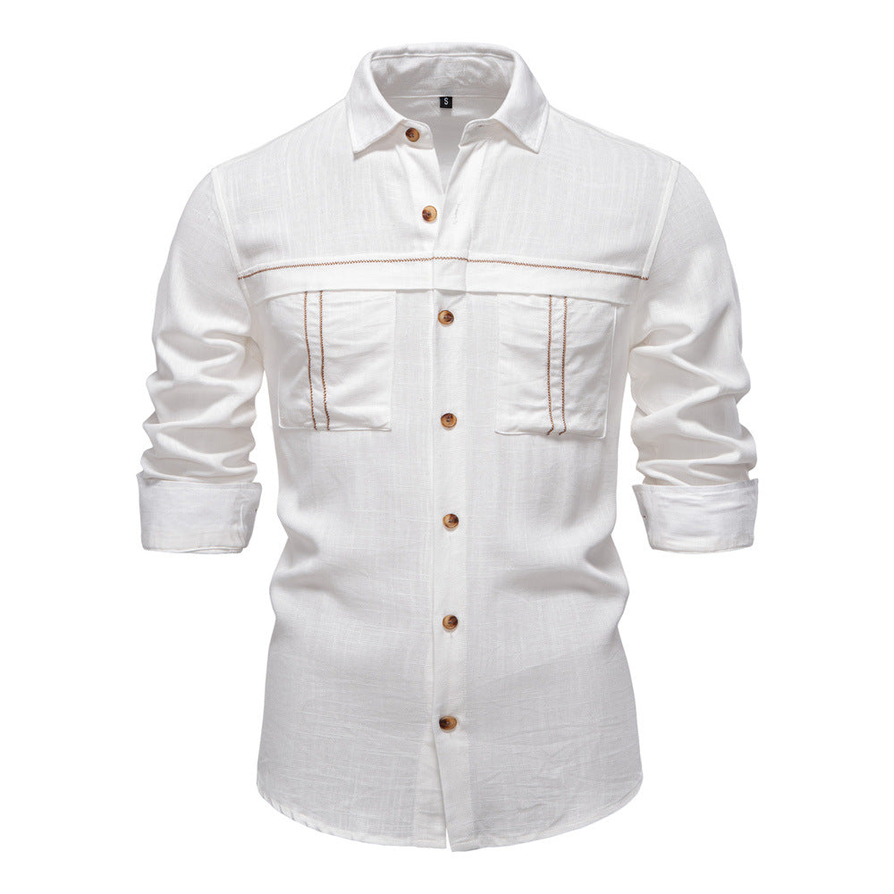 Men’s Long Sleeve Linen Western Pocket Stitch Shirts