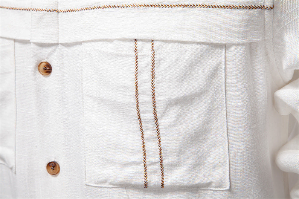 Men’s Long Sleeve Linen Western Pocket Stitch Shirts