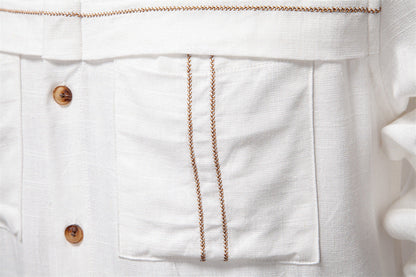 Men’s Long Sleeve Linen Western Pocket Stitch Shirts