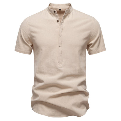 Men's Short Sleeve Cotton Linen Henley Shirts