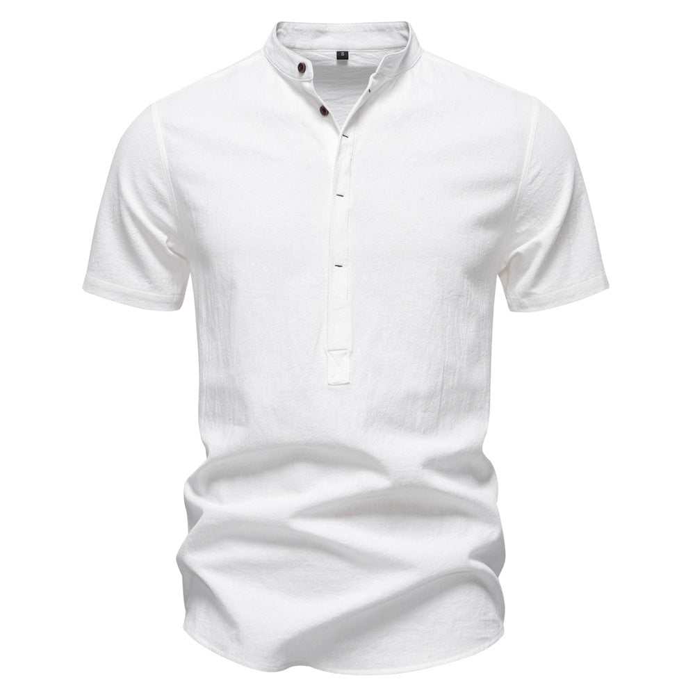 Men's Short Sleeve Cotton Linen Henley Shirts