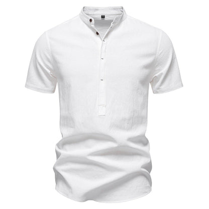 Men's Short Sleeve Cotton Linen Henley Shirts