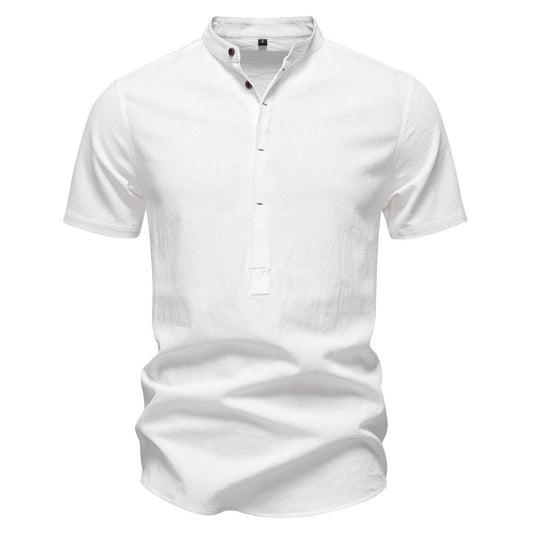 Men's Short Sleeve Cotton Linen Henley Shirts