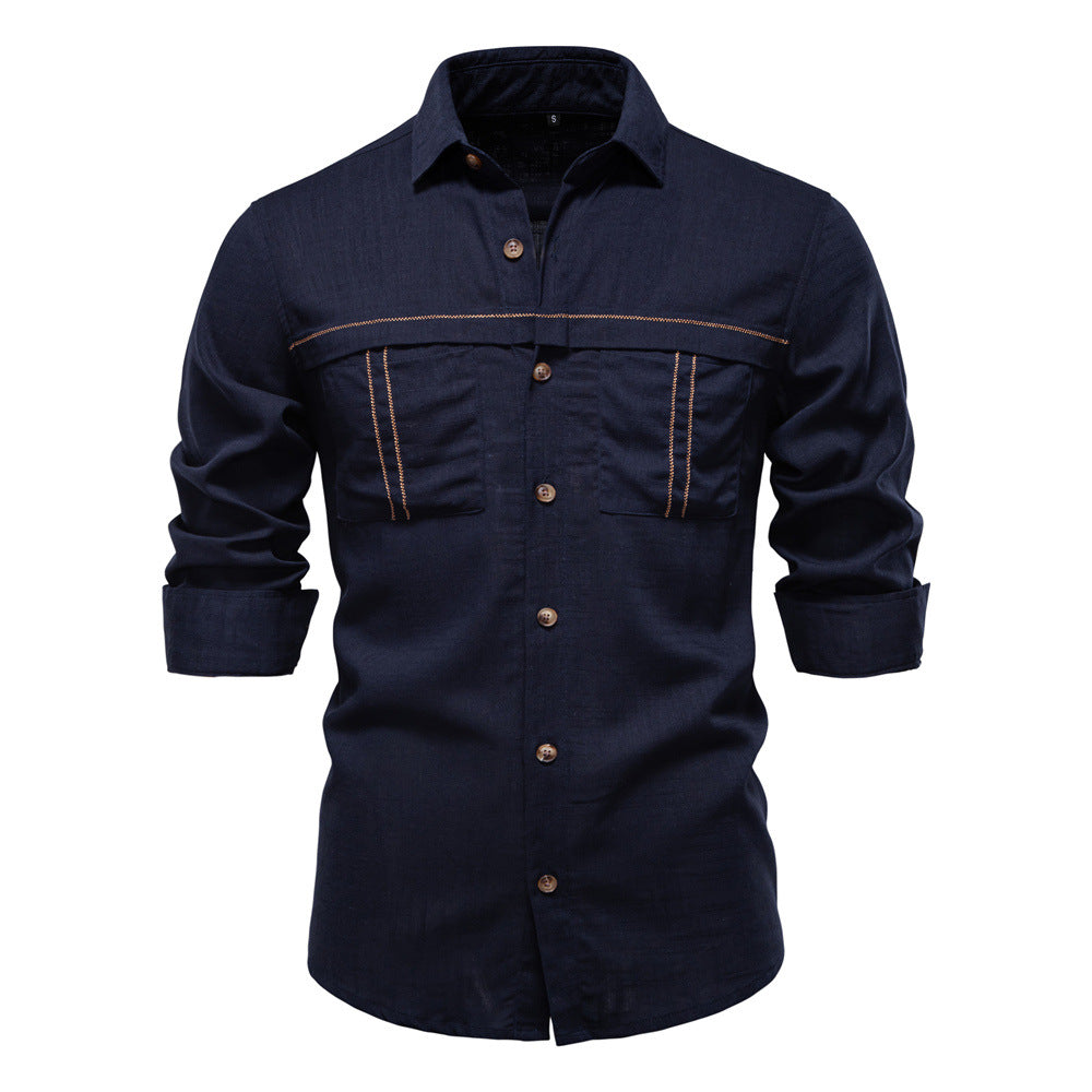 Men’s Long Sleeve Linen Western Pocket Stitch Shirts